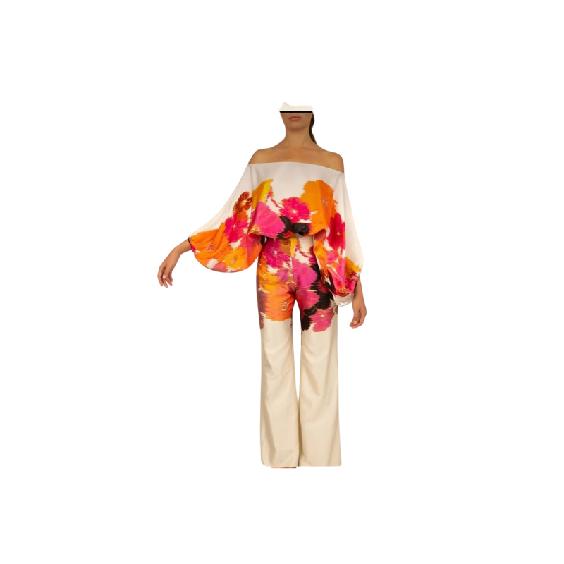 Off Shoulder Long Sleeve Shirt and Wide Leg Pant