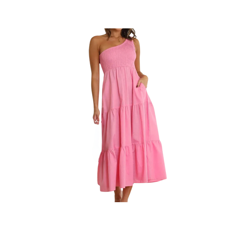 One Shoulder Smocked Dress